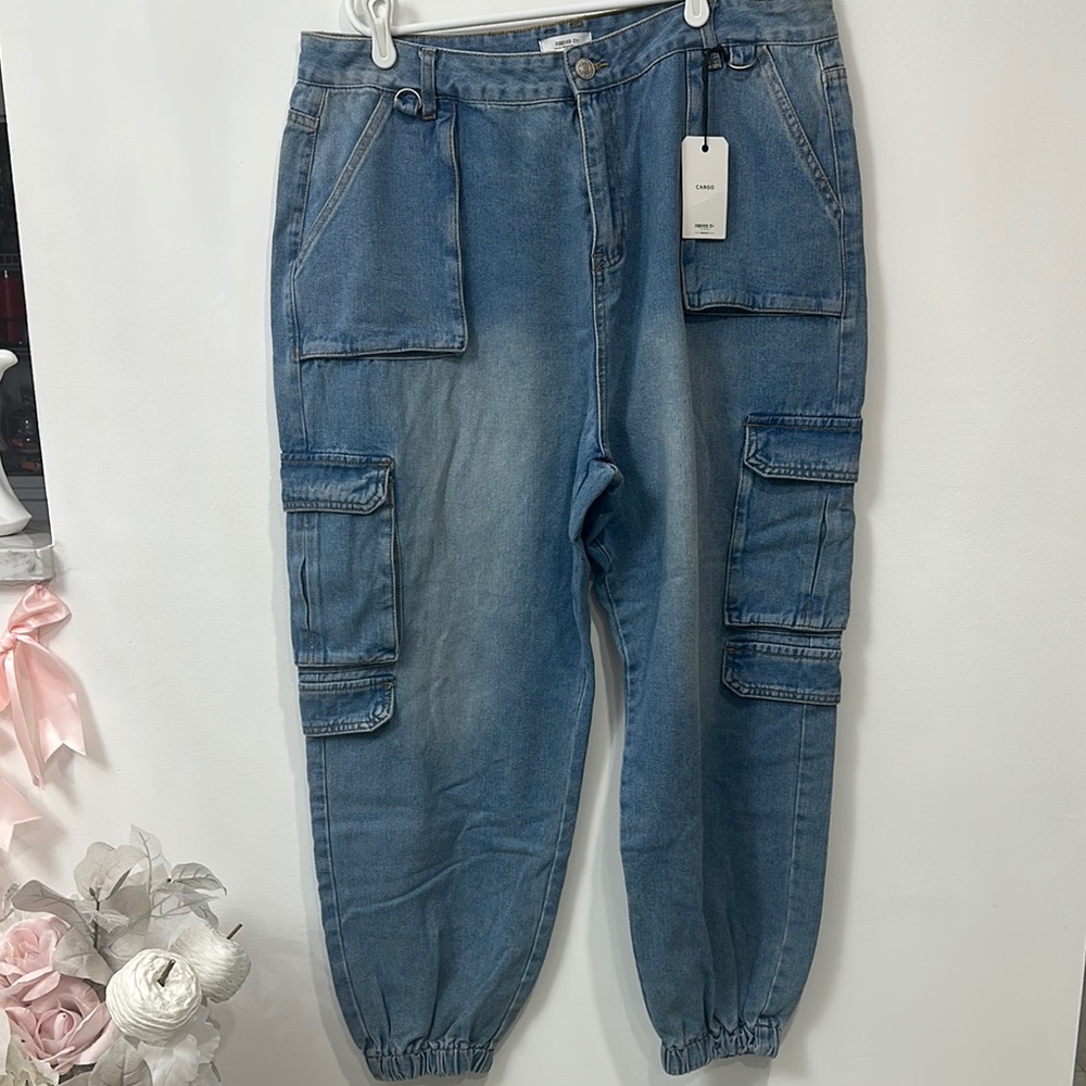 Forever 21 Blue Cargo Jeans